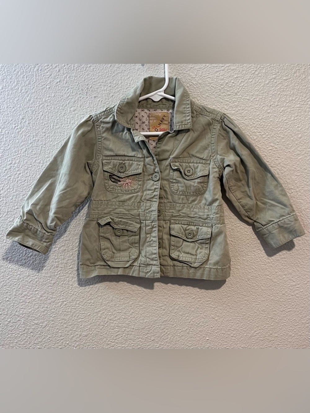 Vtg Old Navy Baby Girl Toddler Embroidered Utility Jacket Cotton Floral 18-24 M